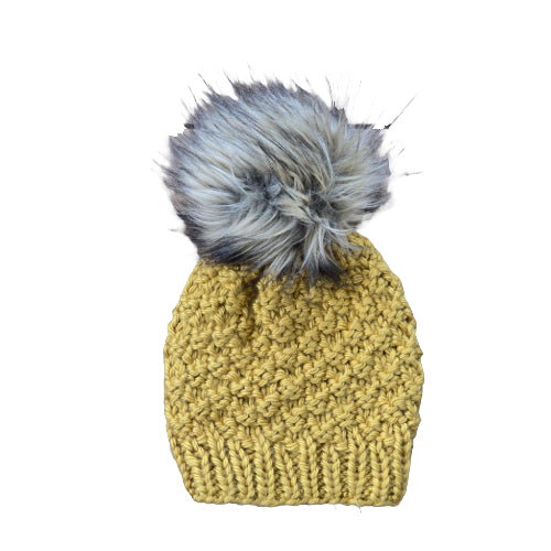Sunny Yellow Beanie Faux Fur Pom-Pom