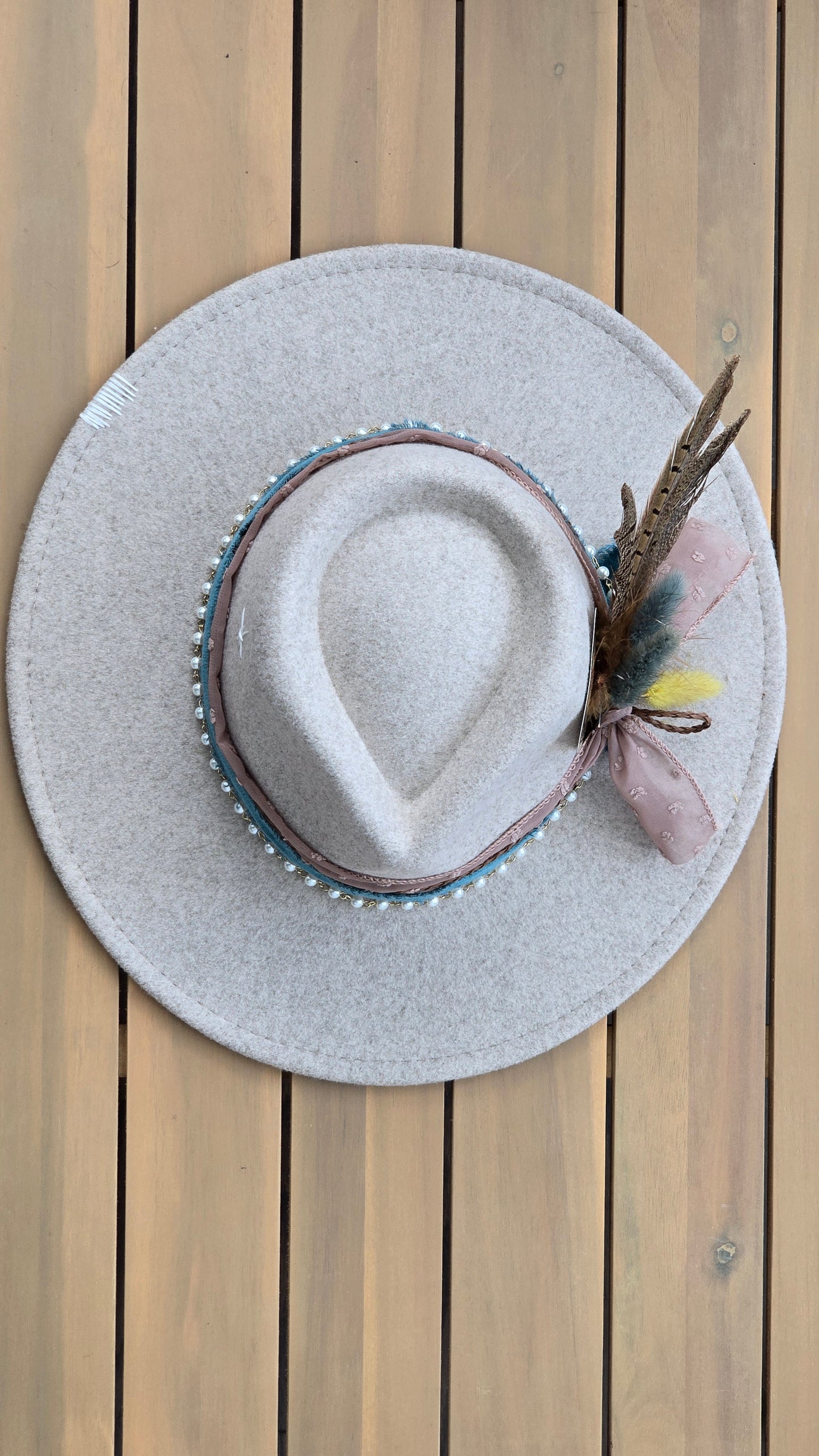 Tan Fedora With Pearls