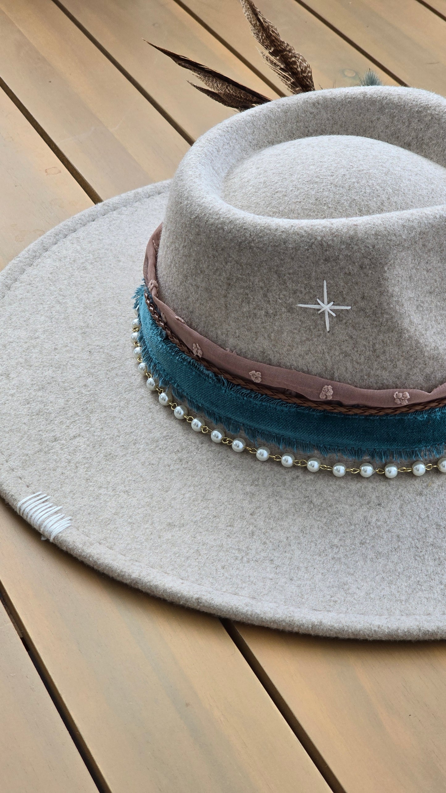 Tan Fedora With Pearls