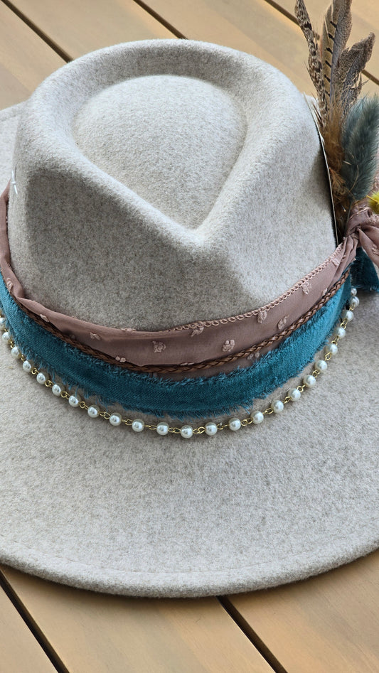 Tan Fedora With Pearls