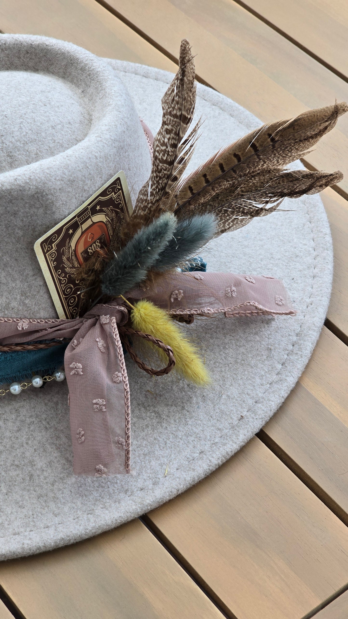 Tan Fedora With Pearls