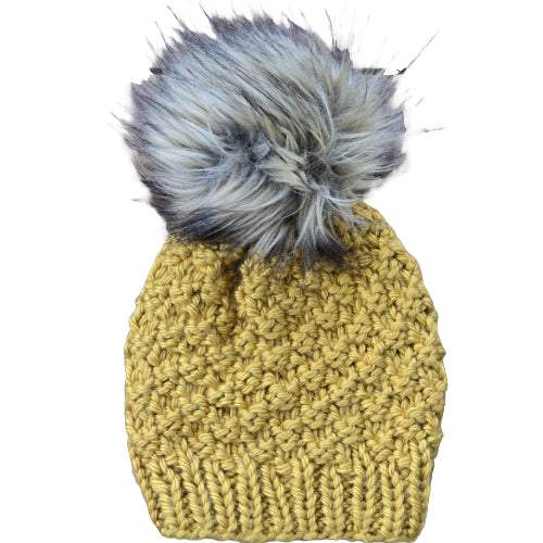 Sunny Yellow Beanie Faux Fur Pom-Pom